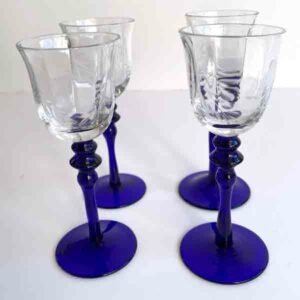 Vintage Geslepen Borrelglas Blauwe Voet